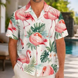 Pink Flamingo Lagoon Scene for Tropical Vacations, Beach Days, and Resort Escapes Hawaiian Shirt