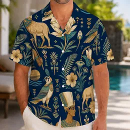 Egyptian Lotus Falcon Ankh Motifs for Resort Vacations and Men's Island Getaways Hawaiian Shirt