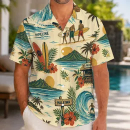 Retro Surfboards, Ocean Waves And Palm Trees For Beach Vacations And Summer Getaways Hawaiian Shirt