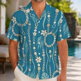 Teal Ocean Bead Lines And Island Botanicals For Coastal Resort Summer Days For Men Hawaiian Shirt