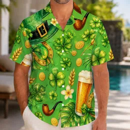 Emerald Leprechaun Hats Clover Coins Horseshoes For St. Patrick’s Day Beach Celebrations Hawaiian Shirt