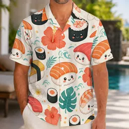 Cute Sushi Roll Icons for Beach Vacations and Summer Dining, Casual Gift Idea for Men Hawaiian Shirt