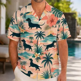 Dachshund Palm Beach Escape for Summer Vacations and Island Getaways for Men Abroad Hawaiian Shirt