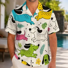 Playful Cartoon Dogs for Beach Vacations and Sunny Summer Resort Outings for Men Hawaiian Shirt