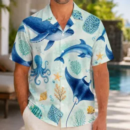 Ocean Creature Beach Vacation Scene for Coastal Getaways, Summer Travel, and Diving Hawaiian Shirt