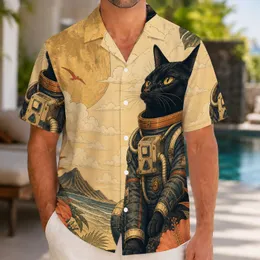 Black Astronaut Cat Under A Tropical Moon For Beach Vacations And Summer Getaways Hawaiian Shirt