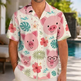 Cute Pink Pig Faces For Playful Beach Days, Summer Parties, And Vacation Fun For Men Hawaiian Shirt