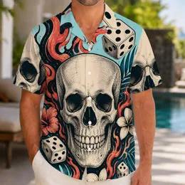 Bold Skull Dice and Flame Motif for Beach Parties and Casual Vacation Wear for Men Hawaiian Shirt