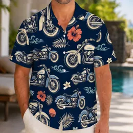 Vintage Motorcycle Island Ride Motif for Beach Trips, Summer Travel, and Cruises Hawaiian Shirt