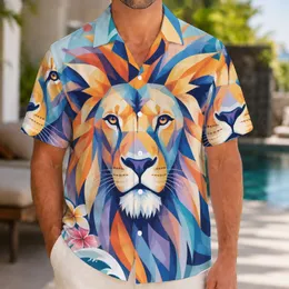 Bold Geometric Lion Portrait for Tropical Getaways and Summer Resort Style for Men Hawaiian Shirt