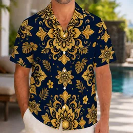 Golden Mandala Floral Medallions for Resort Vacations and Elegant Outdoor Wear for Men Hawaiian Shirt