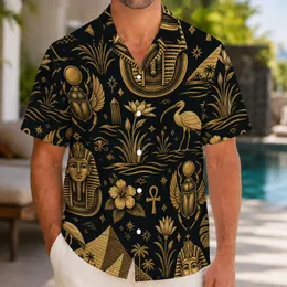 Egyptian Pharaoh Scarabs and Pyramids for Resort Travel, Summer Nights, and Modern Men Hawaiian Shirt