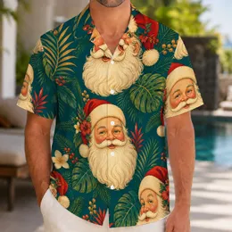 Santa Claus Evergreen Holiday Faces for Tropical Christmas Celebrations and Gift Giving Hawaiian Shirt
