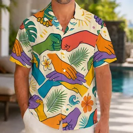 Rainbow Cartoon Helping Hands for Beach Vacations, Festivals and Summer Travel Style Hawaiian Shirt