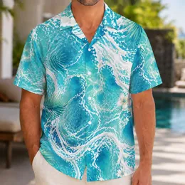 Turquoise Ocean Wave Texture for Beach Vacations and Coastal Summer Style for Men Hawaiian Shirt