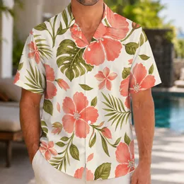 Coral Hibiscus and Olive Botanicals for Island Vacations and Resort Weekends Style Hawaiian Shirt