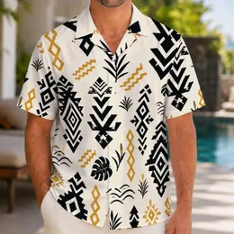 Black and Ochre Tribal Motifs for Island Getaways and Relaxed Resort Weekends Wear Hawaiian Shirt