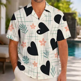 Black Heart And Aqua Lattice Motifs For Romantic Island Getaways And Summer Vacations Hawaiian Shirt