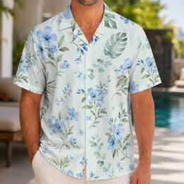 Blue Wildflower Sprigs for Beach Getaways and Resort Weekends, Men's Summer Style Hawaiian Shirt