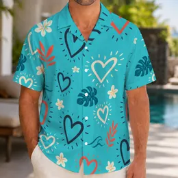 Turquoise Heart Motifs for Beach Getaways and Romantic Summer Days for Men and Couples Hawaiian Shirt