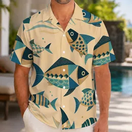 Geometric Tropical Fish Ocean Scene for Beach Vacations, Island Getaways, and Cruises Hawaiian Shirt