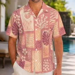 Dusty Rose Island Blocks for Beach Getaways and Resort Weekends, Men's Vacation Wear Hawaiian Shirt