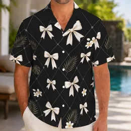 White Ribbon Bows and Island Florals for Resort Evenings and Coastal Celebrations in Style Hawaiian Shirt