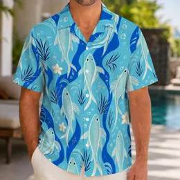 Blue Tropical Fish Waves for Beach Vacations and Island Getaways, Men's Summer Style Hawaiian Shirt