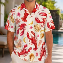 Red Lobster Shells and Golden Citrus for Beach Vacations and Coastal Seafood Lovers Hawaiian Shirt