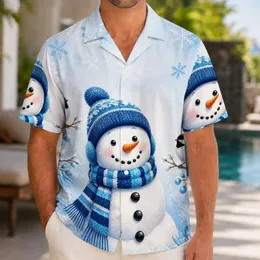 Blue Snowman And Winter Birds For Festive Holiday Getaways And Cozy Resort Days For Men Hawaiian Shirt