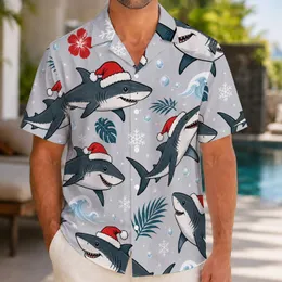 Christmas Shark Santa Hat Ocean Holiday Gift Idea For Beach Lovers And Shark Fans Hawaiian Shirt
