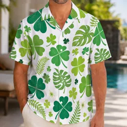 Emerald Four Leaf Clover Tropical Style for Beach Holidays and St Patrick's Day Men Hawaiian Shirt