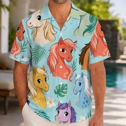 Colorful Pony Heads for Tropical Vacations and Beach Days, Youthful Horse Lovers Hawaiian Shirt