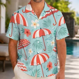 Red Umbrella Motifs for Beach Vacations, Poolside Escapes, and Coastal Resort Days Hawaiian Shirt