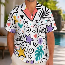 Playful Doodle Hearts, Stars And Island Icons For Beach Holidays And Summer Trips Hawaiian Shirt