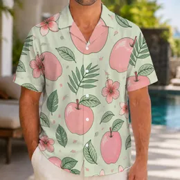 Pink Apple Orchard Motif for Sunny Vacation Style and Fruit-Lover Gift Ideas Men Hawaiian Shirt