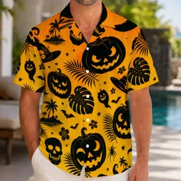 Halloween Pumpkin Bat Moon Motifs for Autumn Vacations, Costume Events and Men's Parties Hawaiian Shirt