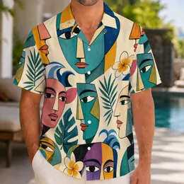 Retro Cubist Faces With Tropical Geometry For Beach Vacations And Summer Parties Hawaiian Shirt