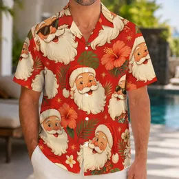 Santa Claus Tropical Holiday Faces for Beach Vacations, Christmas Parties, and Men Hawaiian Shirt