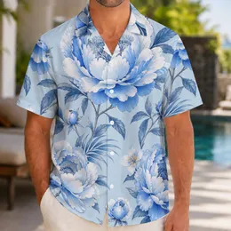 Blue Peony Garden With Ocean Breeze For Resort Holidays And Summer Vacation Style Hawaiian Shirt