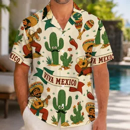 Sombrero Guitarist And Cactus Fiesta Scene For Beach Vacations And Summer Parties Hawaiian Shirt