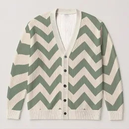 Sage Ivory Chevron Layers for Relaxed Spring Travel Style in Extended Sizes, Plus Size All-over Print Knitted Cardigan