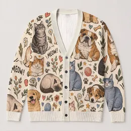 Playful Cats And Dogs With Hearts For Cozy Autumn Outings And Pet Lover Gifting Ideas All-over Print Knitted Cardigan