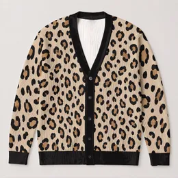 Leopard Spots in Sand and Black for Autumn Travel and Everyday Layering for Women All-over Print Knitted Cardigan