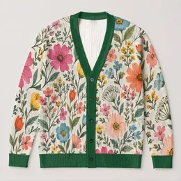 Colorful Wildflower Botanical Style for Spring Garden Lovers and Nature Loving Women All-over Print Knitted Cardigan