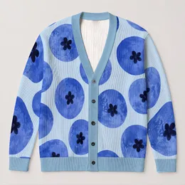 Blueberry Circle And Star Motif For Casual Autumn Layering, Women’s Everyday Style All-over Print Knitted Cardigan