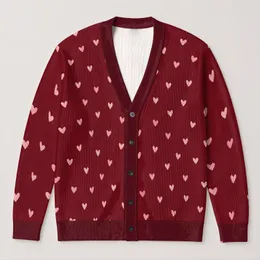 Blush Hearts on Wine Red for Romantic Weekends and Everyday Women's Layering Style All-over Print Knitted Cardigan