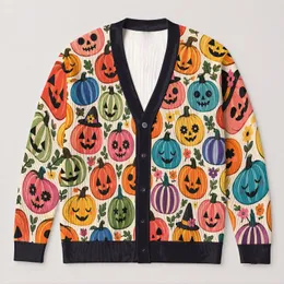 Colorful Jack-O'-Lanterns for Autumn Gatherings, Festivals, and Casual Layering Looks All-over Print Knitted Cardigan