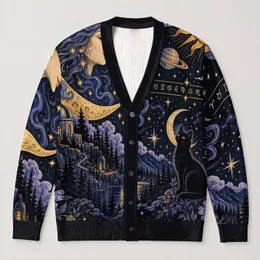 Celestial Black Cat Astrology Night Sky Magic for Everyday Layering and Stargazing All-over Print Knitted Cardigan