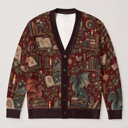 Book Dragons for Cozy Reading Evenings, Library Visits, and Scholarly Fantasy Lovers All-over Print Knitted Cardigan